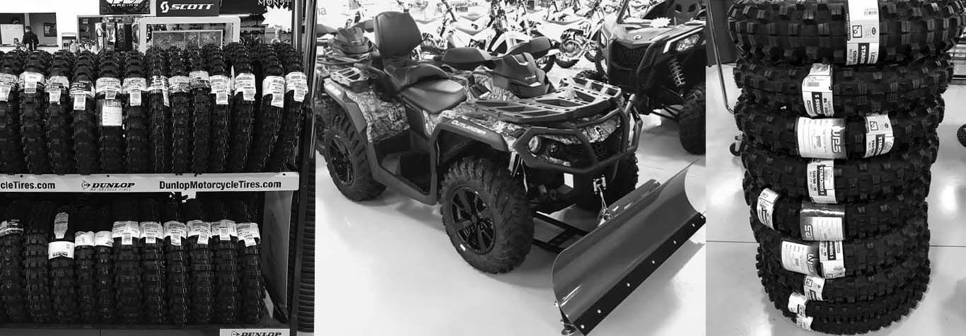 Black and white banner image of Experience Powersports' Parts Department