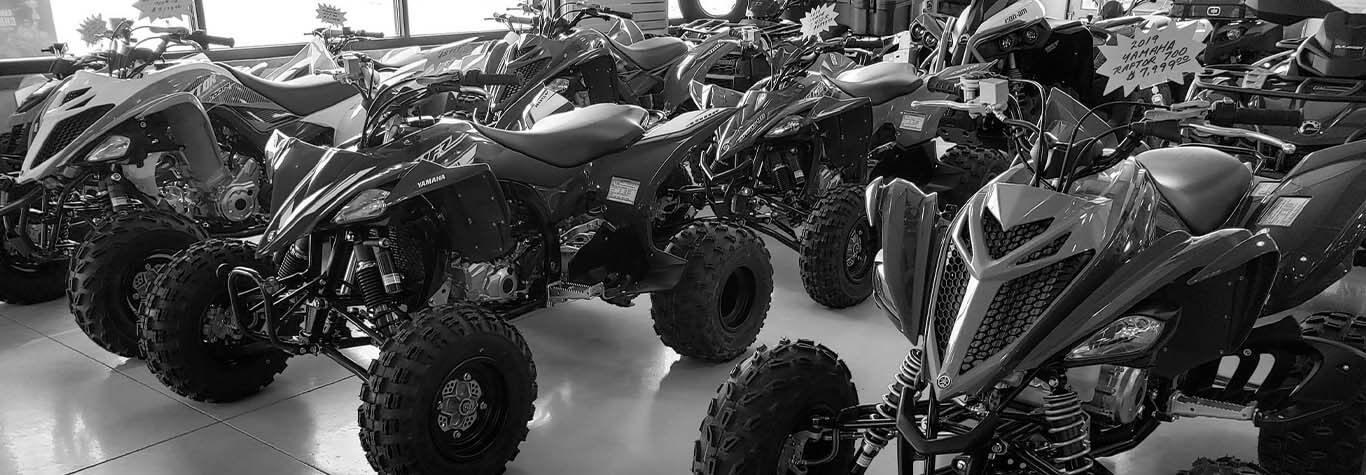 Black and white image of Experience Powersports' Showroom